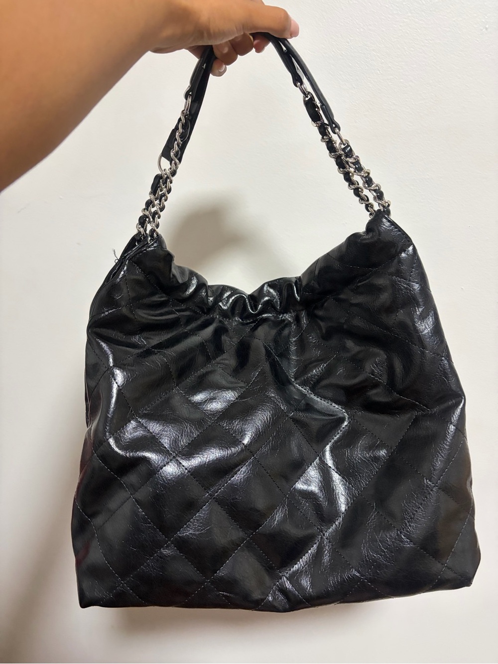 Macy's Black Quilted Shoulder Bag with Chain Handles